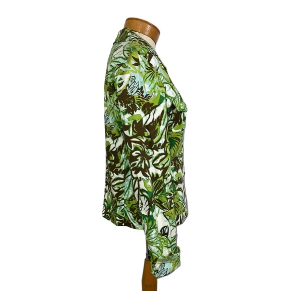 Maggie London Sz6 Green Brown Leaf Print Jacket - Picture 8 of 9